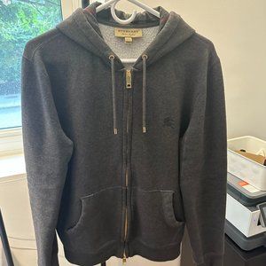 Burberry Clarendon Check Hoodie Zip Up in Gray Size Medium